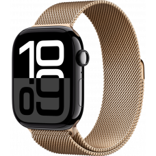 Умные часы Apple Watch Series 10 GPS + Cellular 46mm Aluminum Jet Black Case with Deep Gold Milanese Loop