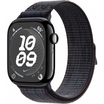 Умные часы Apple Watch Series 10 GPS + Cellular 42mm Aluminum Jet Black Case with Black/Blue Textile Nike Sport Loop