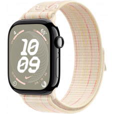 Умные часы Apple Watch Series 10 GPS 42mm Aluminum Jet Black Case with Starlight/Pink Textile Nike Sport Loop