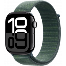 Умные часы Apple Watch Series 10 GPS 46mm Aluminum Jet Black Case with Lake Green Textile Sport Loop