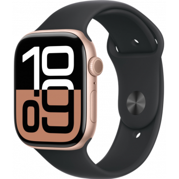 Умные часы Apple Watch Series 10 GPS 46mm Aluminum Rose Gold Case with Black Sport Band (размер M/L)