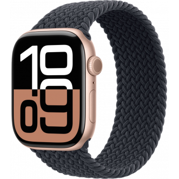 Умные часы Apple Watch Series 10 GPS 46mm Aluminum Rose Gold Case with Midnight Textile Braided Solo Loop