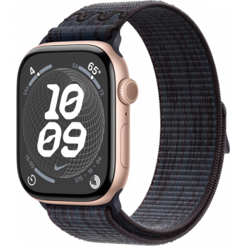 Умные часы Apple Watch Series 10 GPS + Cellular 46mm Aluminum Rose Gold Case with Black/Blue Textile Nike Sport Loop