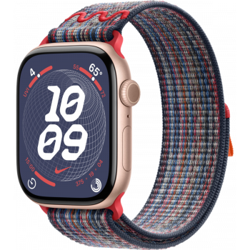 Умные часы Apple Watch Series 10 GPS + Cellular 42mm Aluminum Rose Gold Case with Blue/Red Textile Nike Sport Loop