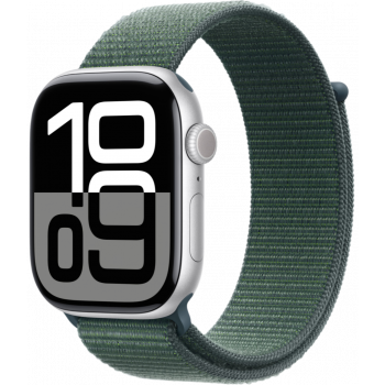 Умные часы Apple Watch Series 10 GPS + Cellular 46mm Aluminum Silver Case with Lake Green Textile Sport Loop