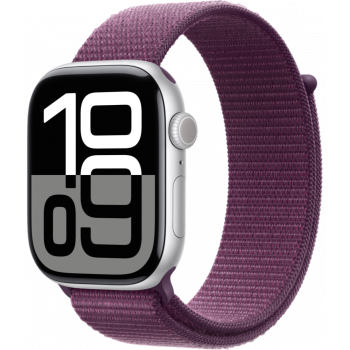 Умные часы Apple Watch Series 10 GPS + Cellular 46mm Aluminum Silver Case with Plum Textile Sport Loop