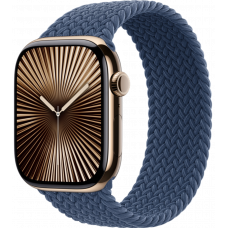 Умные часы Apple Watch Series 10 GPS + Cellular 42mm Titanium Gold Case with Denim Textile Braided Solo Loop