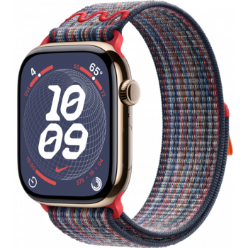 Умные часы Apple Watch Series 10 GPS + Cellular 46mm Titanium Gold Case with Blue/Red Textile Nike Sport Loop