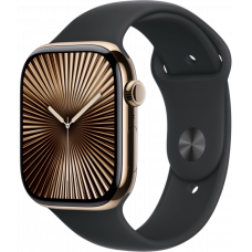 Умные часы Apple Watch Series 10 GPS + Cellular 42mm Titanium Gold Case with Black Sport Band (размер S/M)