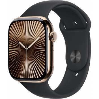 Умные часы Apple Watch Series 10 GPS + Cellular 42mm Titanium Gold Case with Black Sport Band (размер M/L)