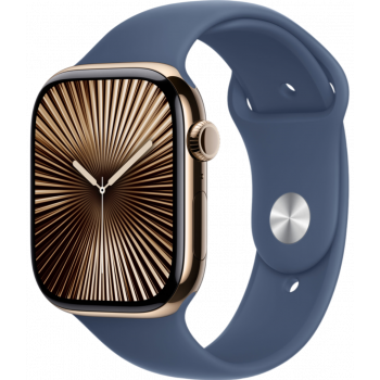 Умные часы Apple Watch Series 10 GPS + Cellular 46mm Titanium Gold Case with Denim Sport Band (размер S/M)