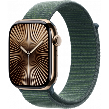 Умные часы Apple Watch Series 10 GPS + Cellular 46mm Titanium Gold Case with Lake Green Textile Sport Loop