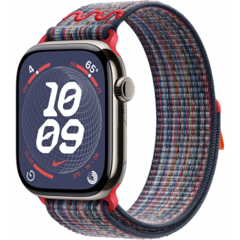 Умные часы Apple Watch Series 10 GPS + Cellular 42mm Titanium Natural Case with Blue/Red Textile Nike Sport Loop