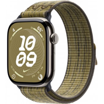 Умные часы Apple Watch Series 10 GPS + Cellular 42mm Titanium Natural Case with Green/Grey Textile Nike Sport Loop