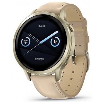 Часы Garmin Venu 4 - 41mm Lunar Gold / Bone Silicone / Light Sand Leather Band