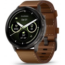 Часы Garmin Venu 4 - 45mm Slate / Black Silicone / Brown Leather Band