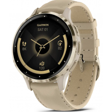 Часы Garmin Venu 3S Soft Gold/French Gray Leather Band (Нежное золото / Французский серый) 