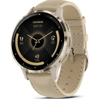 Часы Garmin Venu 3S Soft Gold/French Gray Leather Band (Нежное золото / Французский серый) 