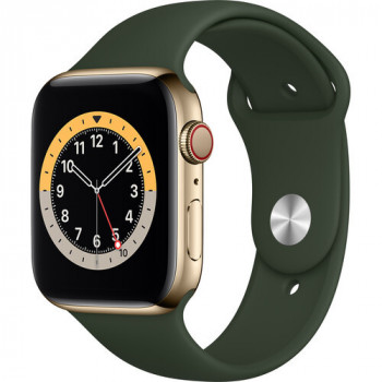 Часы Apple Watch Series 6 GPS+Cellular 44mm Gold Stainless Steel Case with Cyprus Green Sport Band 