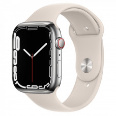 Умные часы Apple Watch Series 7 GPS + Cellular 45mm Silver Stainless Steel Case with Starlight Sport Band (MKJV3)