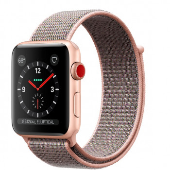 Часы Apple Watch Series 3 GPS + Cellular 42mm Gold Aluminum Case with Pink Sand Sport Loop MQK72