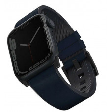 Кожаный влагоустойчивый ремень Uniq STRADEN для Apple Watch 45/44/42мм синий