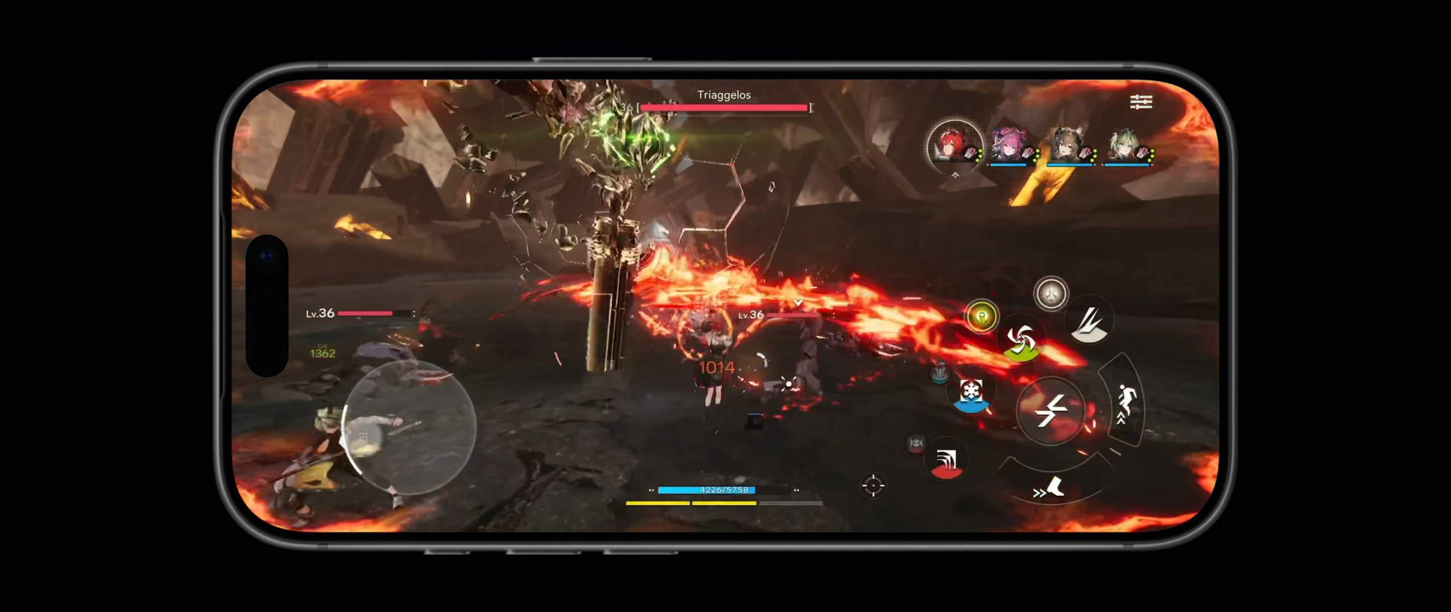Экран iPhone 17 Pro с игровым процессом мобильной RPG