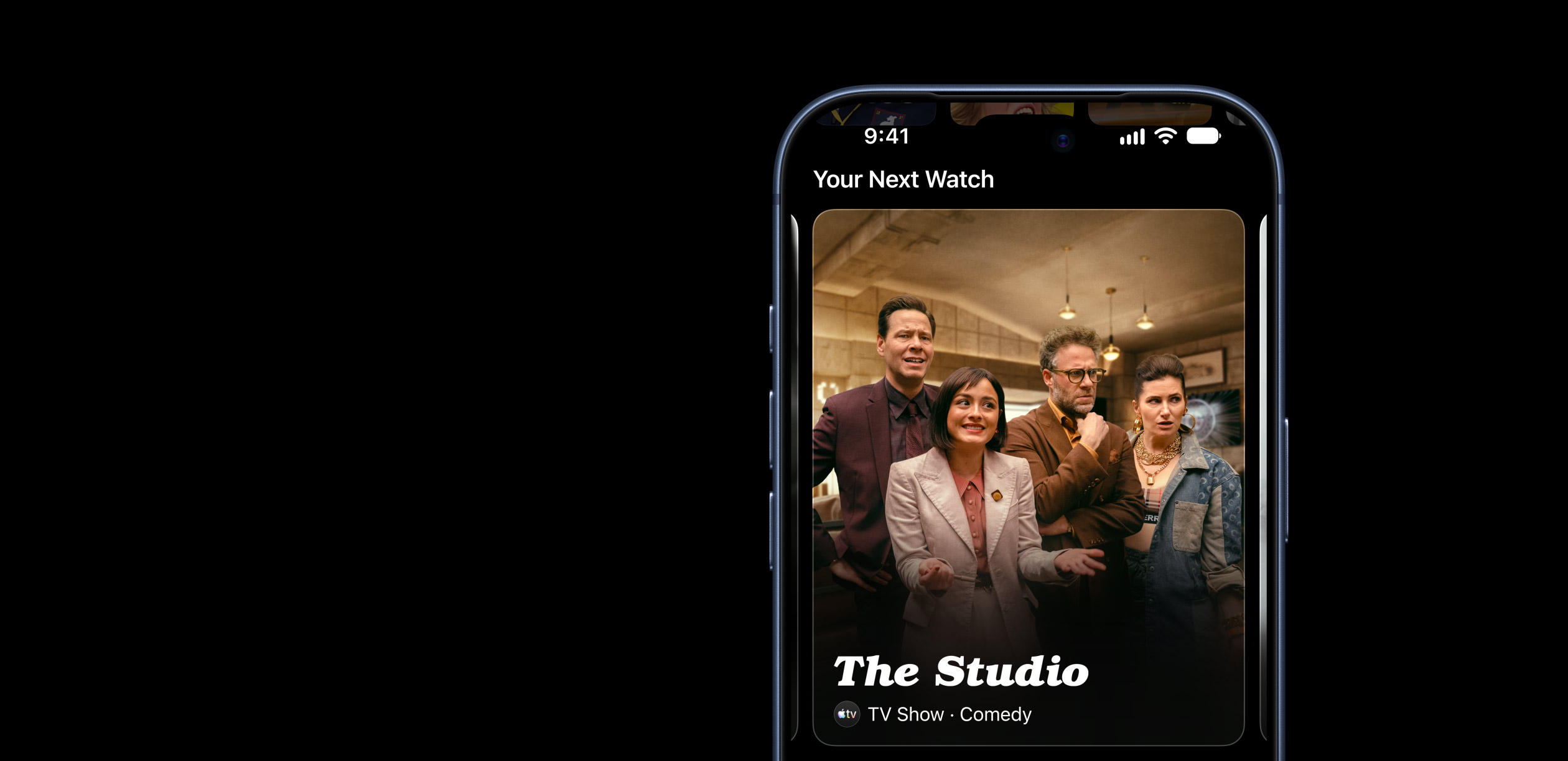 iPhone 18 Pro в цвете Glacier с рекомендацией сериала на экране Apple TV