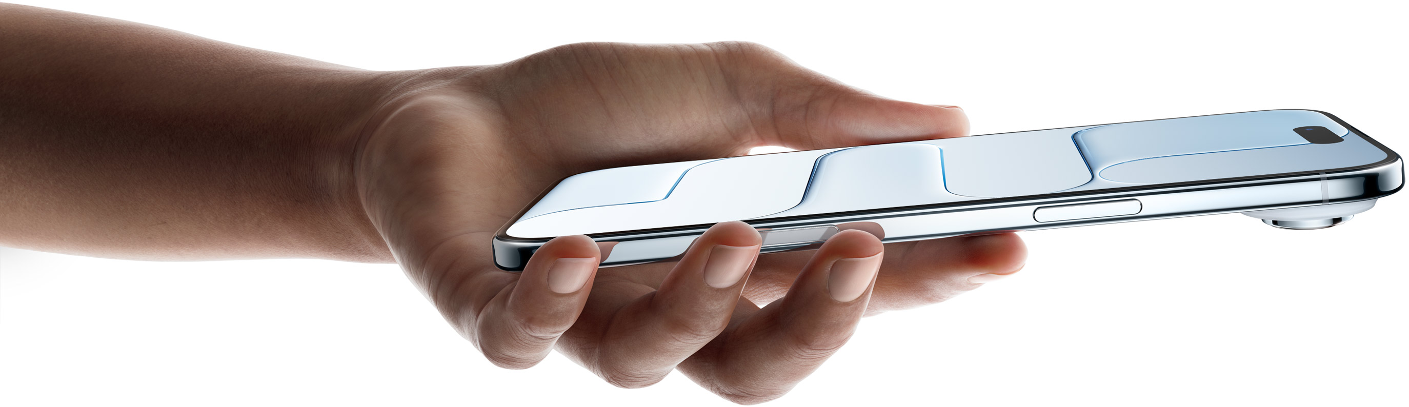 iPhone Air в профиль в руке, видна тонкая титановая рамка