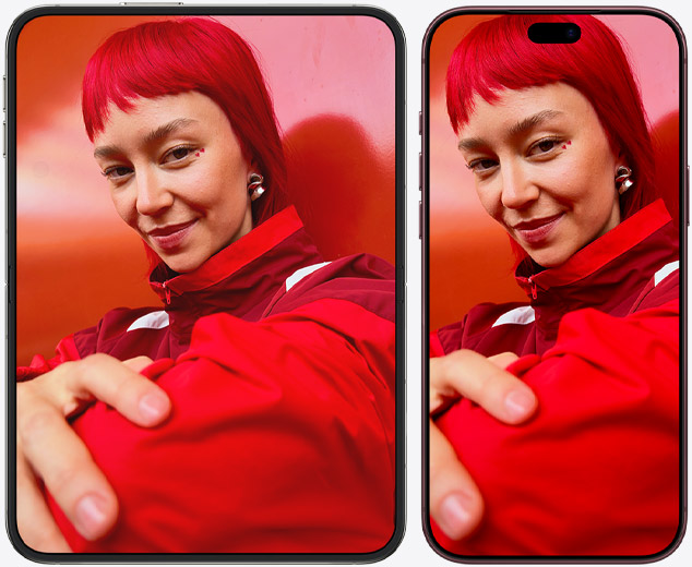 Сравнение портретного снимка на внешнем и внутреннем экранах iPhone Duo