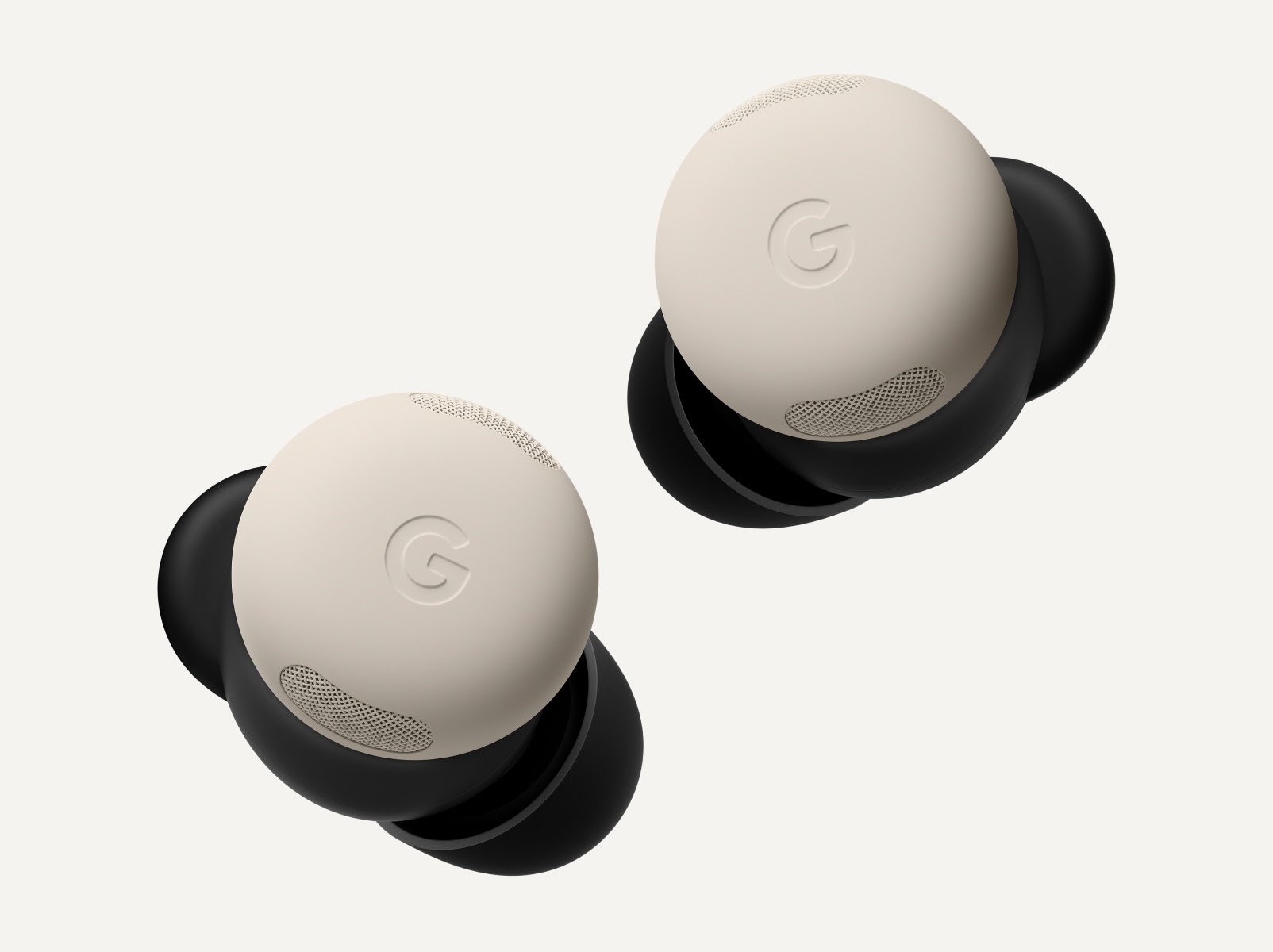 Два наушника Google Pixel Buds Pro 2 цвета Porcelain сверху