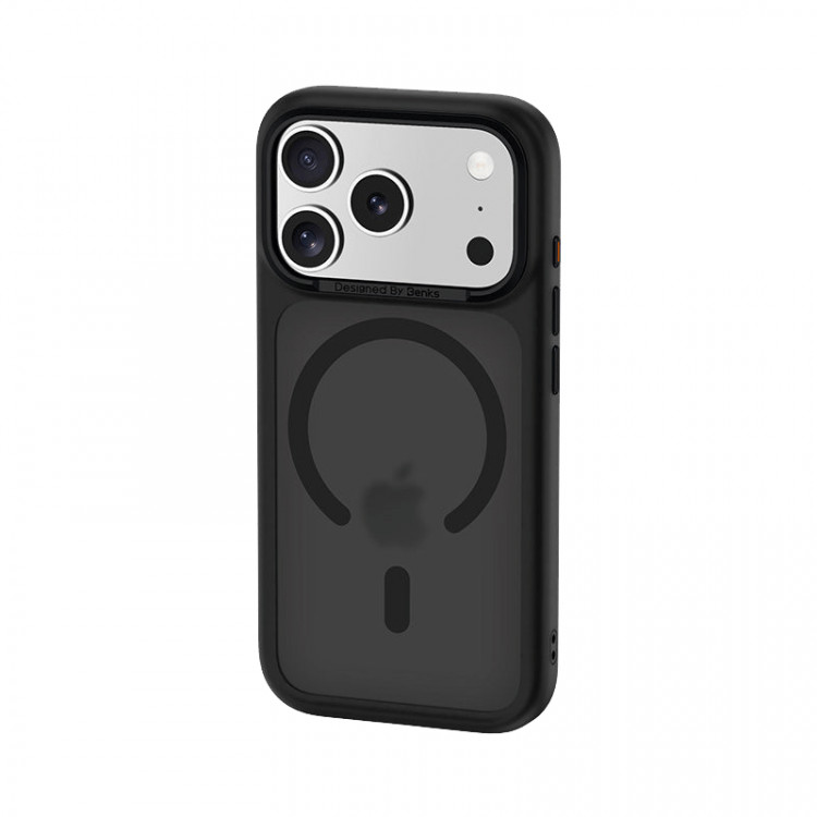 Чёрный полупрозрачный чехол Benks Mist Protective Case на iPhone сзади, с вырезами под камеру и кольцом MagSafe