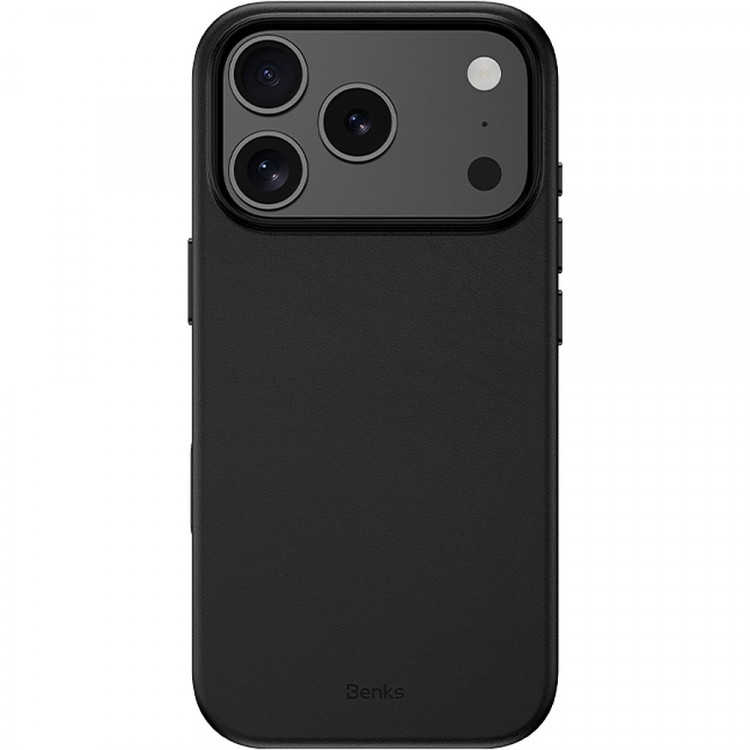 Чёрный чехол Benks VitaPro Protective Case на iPhone с вырезами под камеру и логотипом Benks внизу