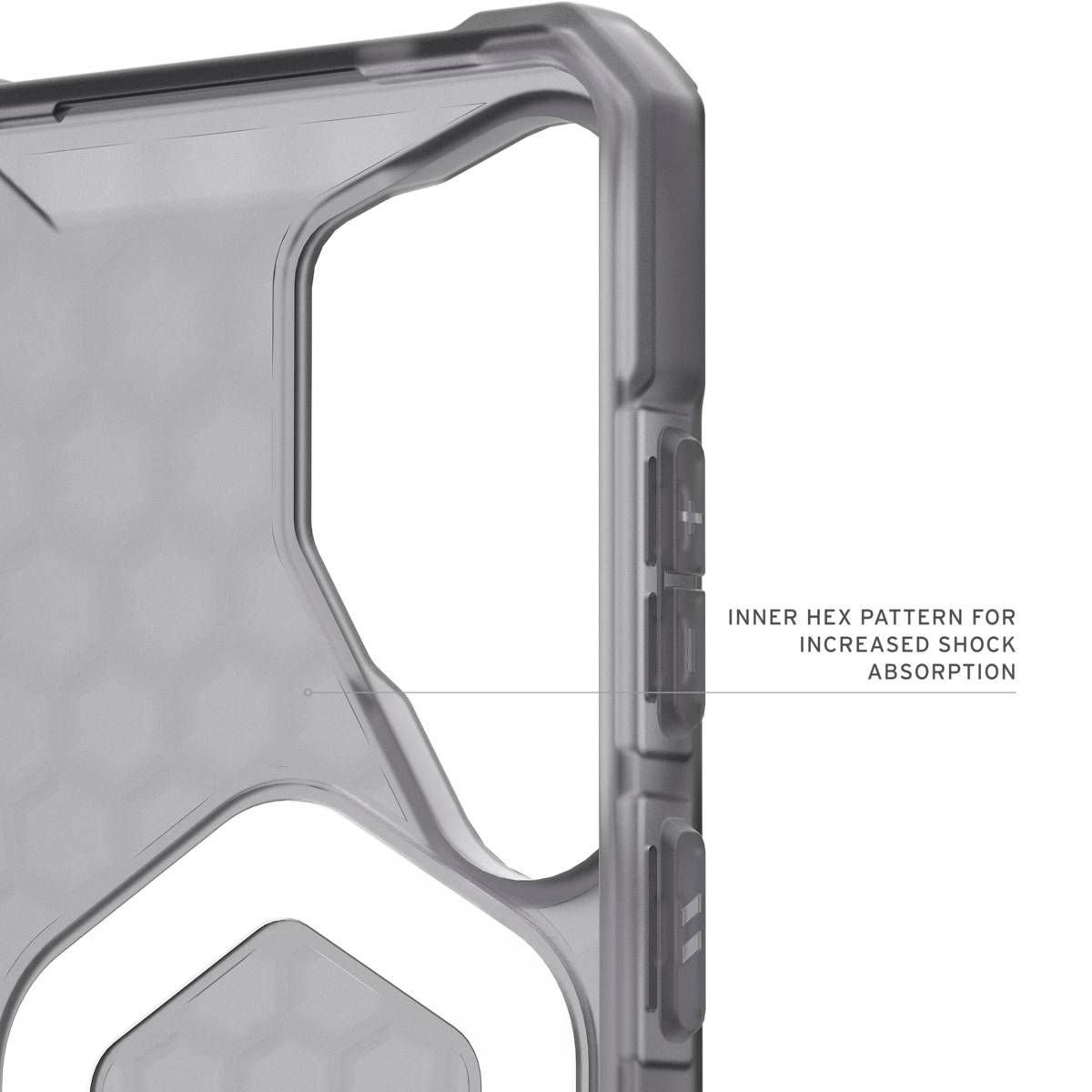 Внутренняя сторона чехла UAG Essential Armor для Galaxy S26 Ultra с шестиугольным тиснением и вырезами под кнопки