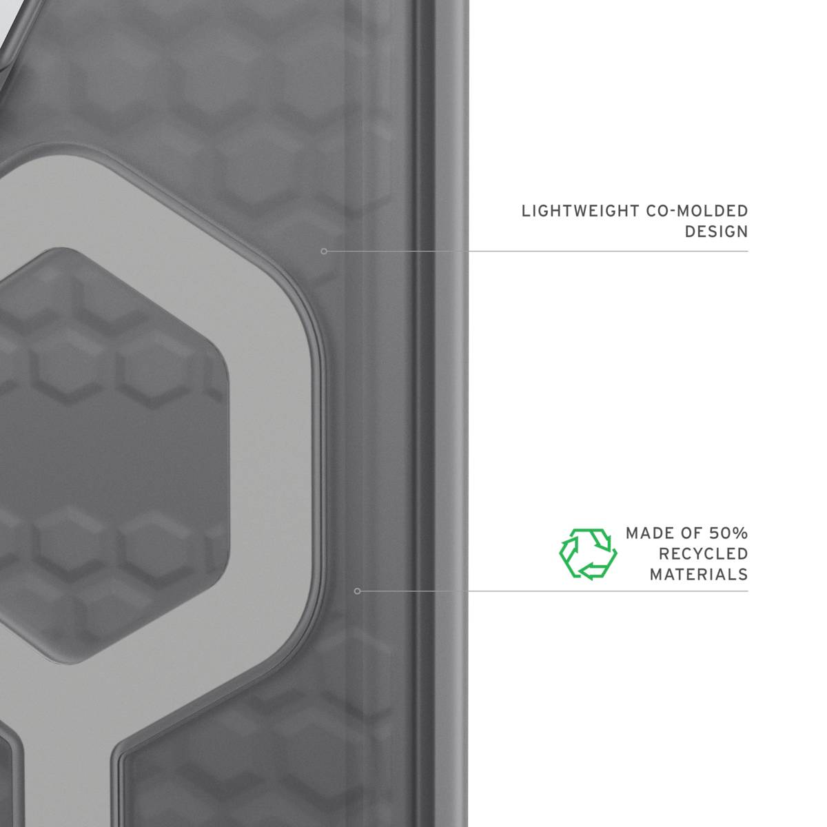Текстура задней панели чехла UAG Essential Armor для Galaxy S26 Ultra с шестиугольным рельефом и значком переработки