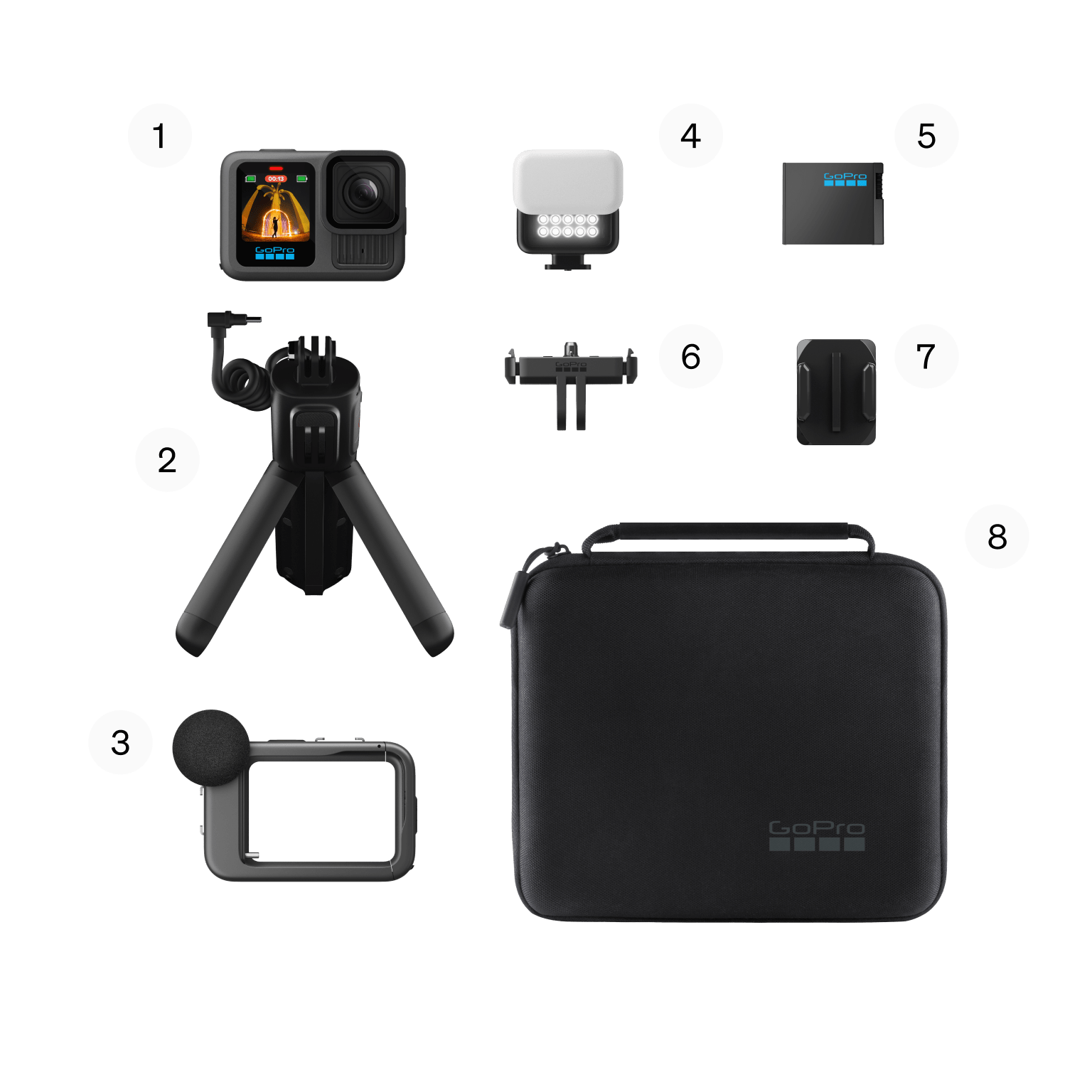 Разложенный по номерам комплект GoPro HERO 13 Black Special Bundle с камерой, аксессуарами и кейсом Разложенный по номерам комплект GoPro HERO 13 Black Special Bundle с камерой, аксессуарами и кейсом