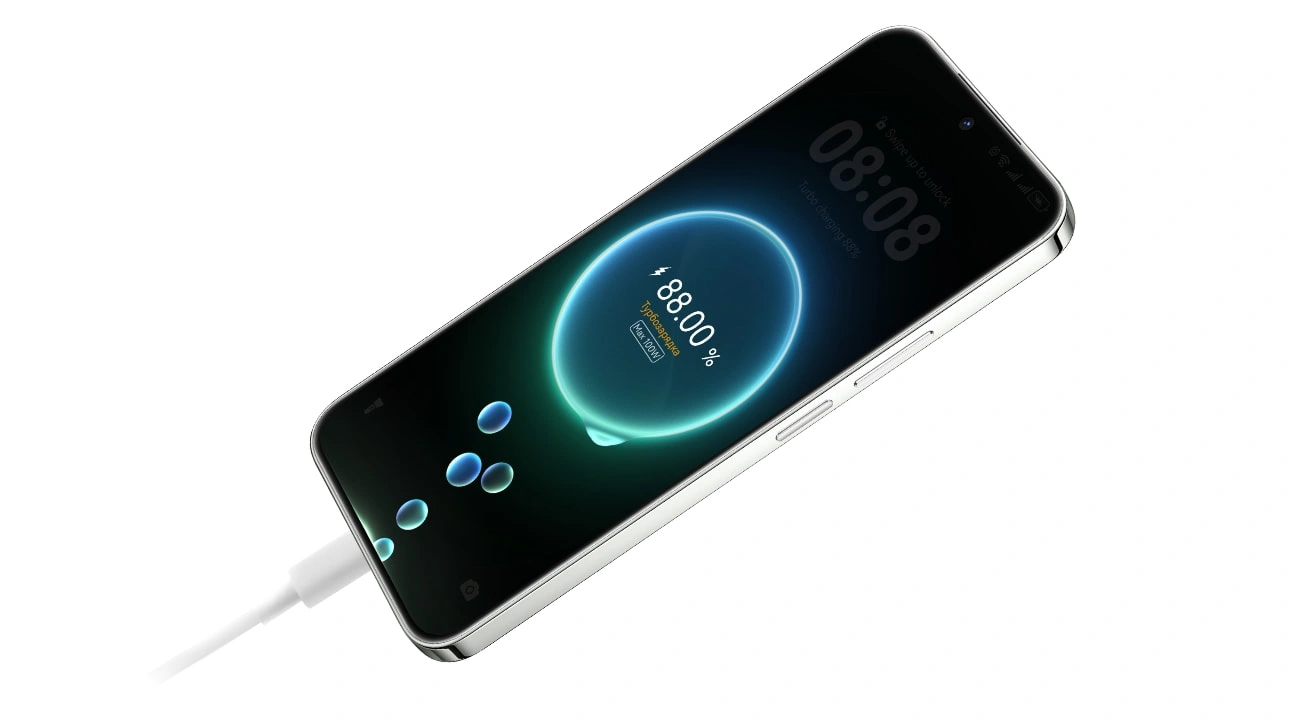 Белый Huawei Nova 15 на зарядке с индикатором 88%