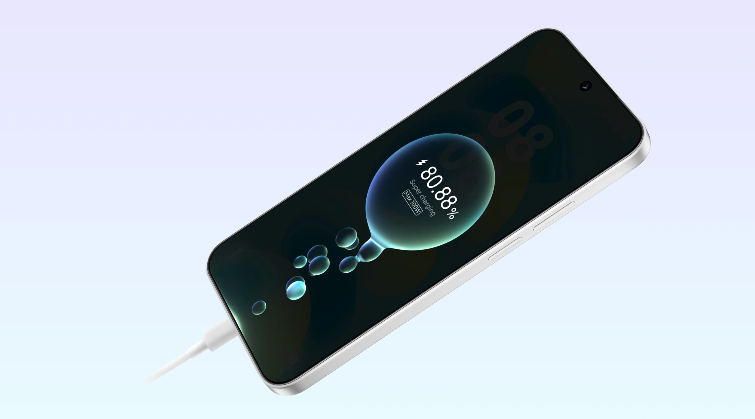 Huawei Nova 16S на зарядке, экран показывает индикатор заряда 80,88% в режиме Super charging