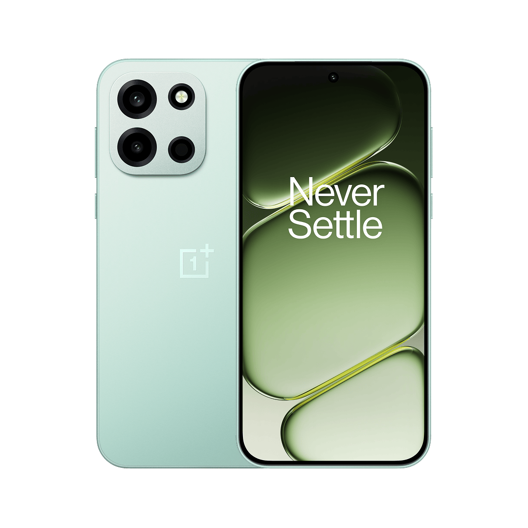 OnePlus Nord 6 в цвете Fresh Mint, вид спереди и сзади