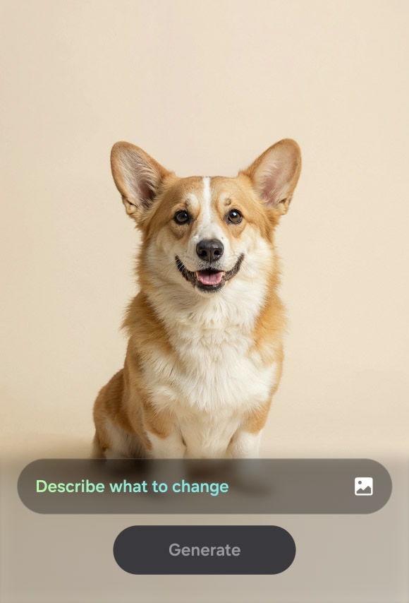 Интерфейс редактирования фото по текстовому описанию с полем Describe what to change на Samsung Galaxy S26 Plus