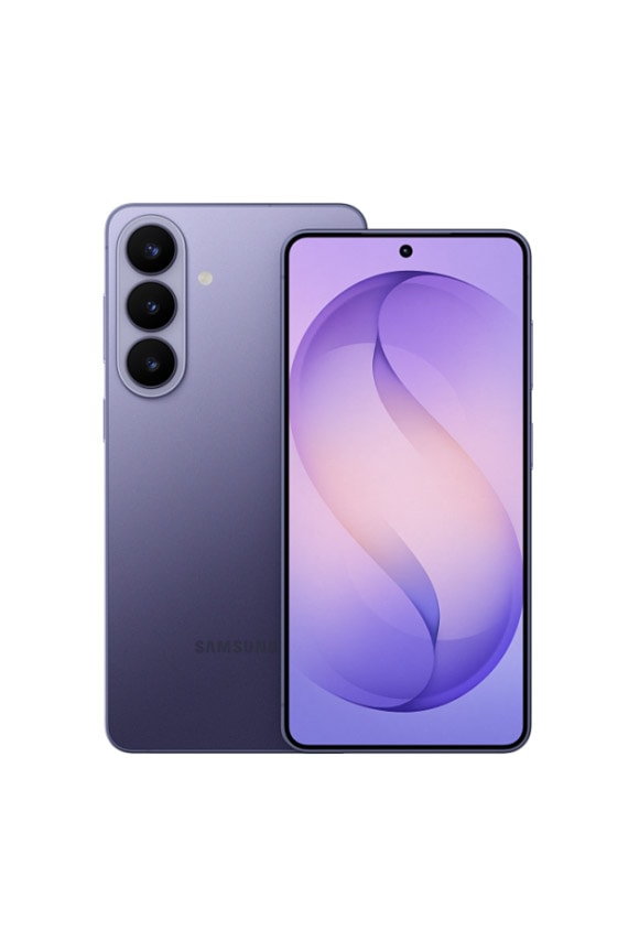 Задняя и передняя панели Samsung Galaxy S26 Plus в цвете Cobalt Violet с тройным модулем камеры