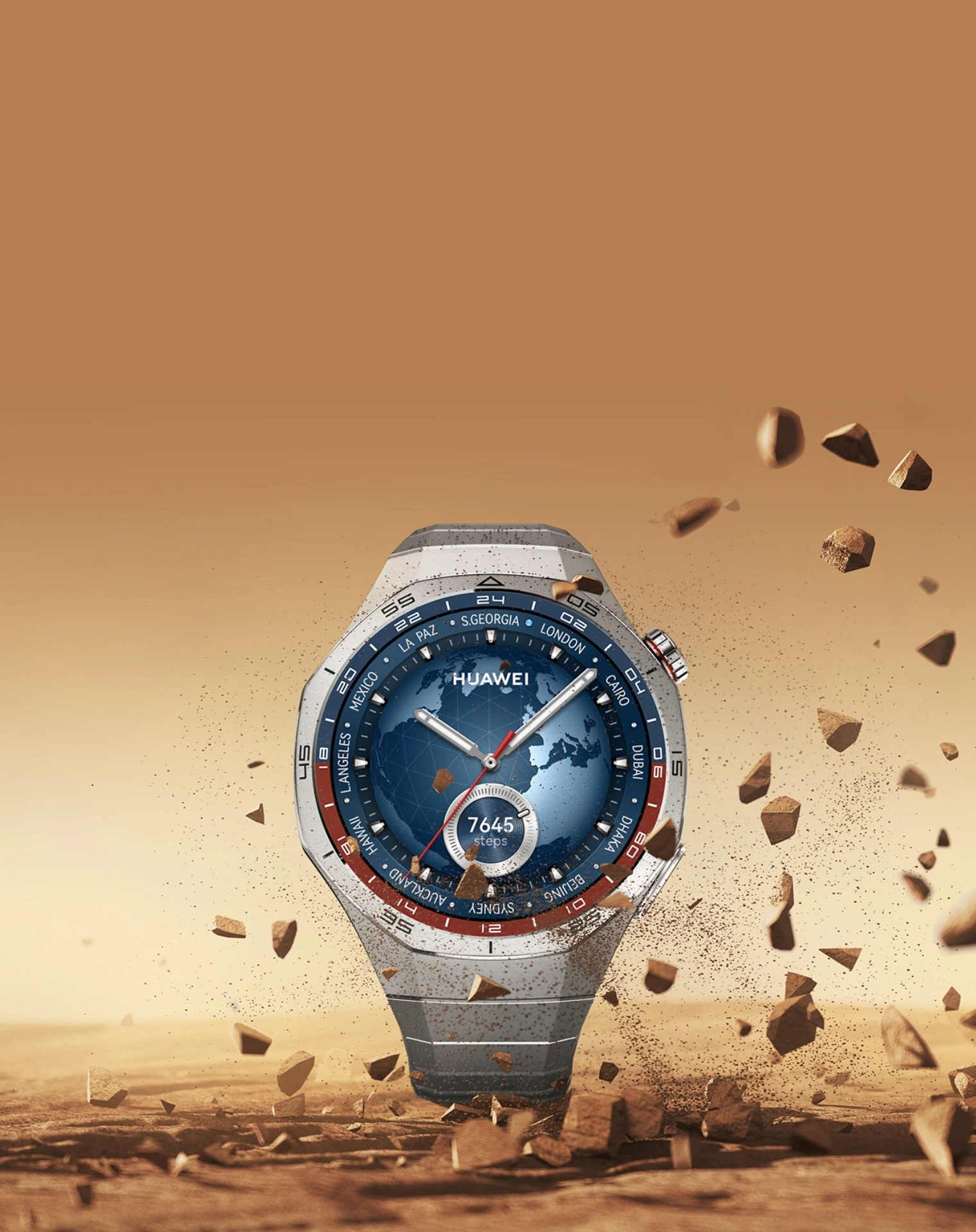 Часы HUAWEI Watch GT 5 Pro с циферблатом-глобусом, показывающим навигационные данные