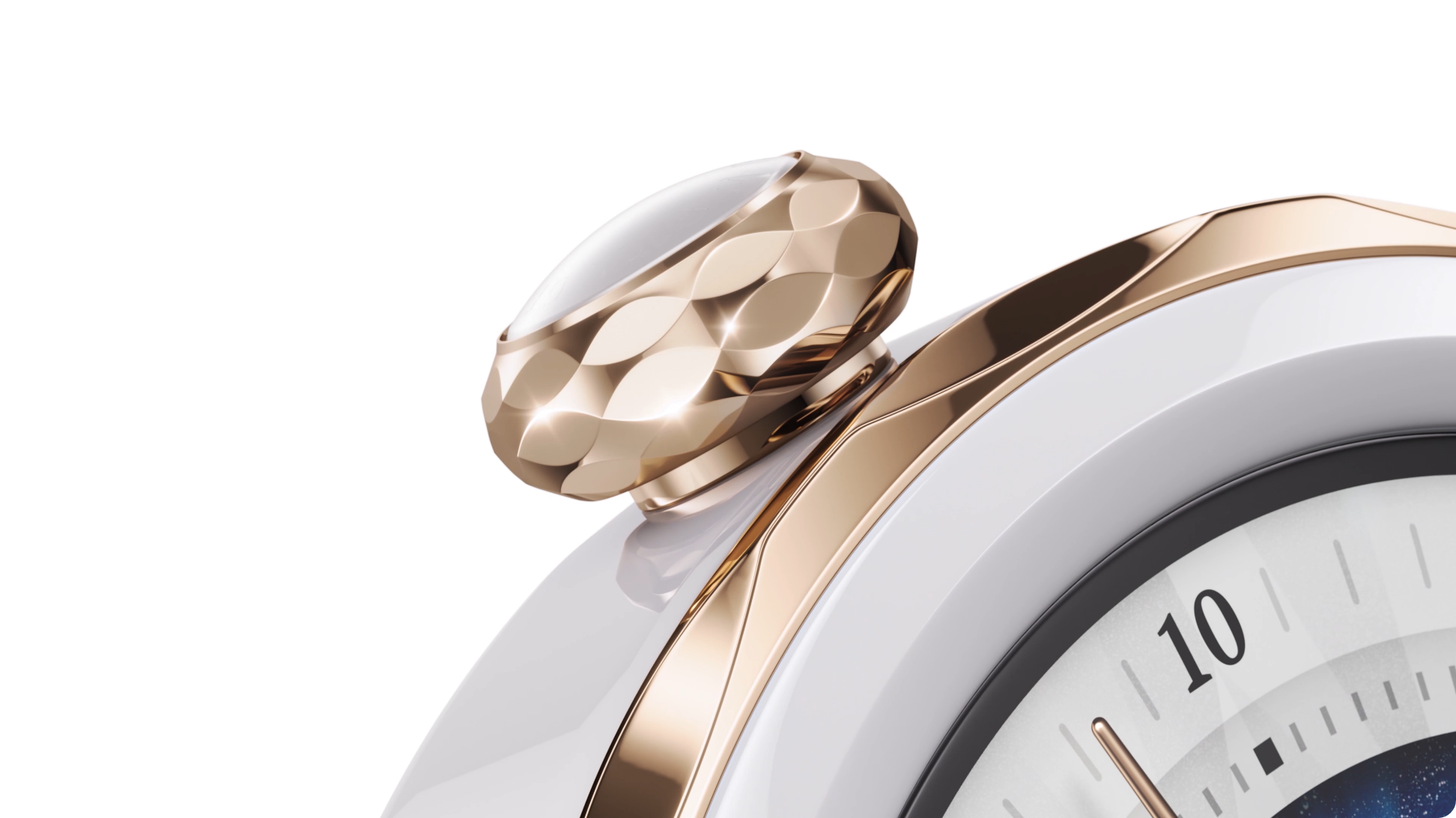 Крупный план заводной головки часов HUAWEI Watch GT 5 Pro из титана