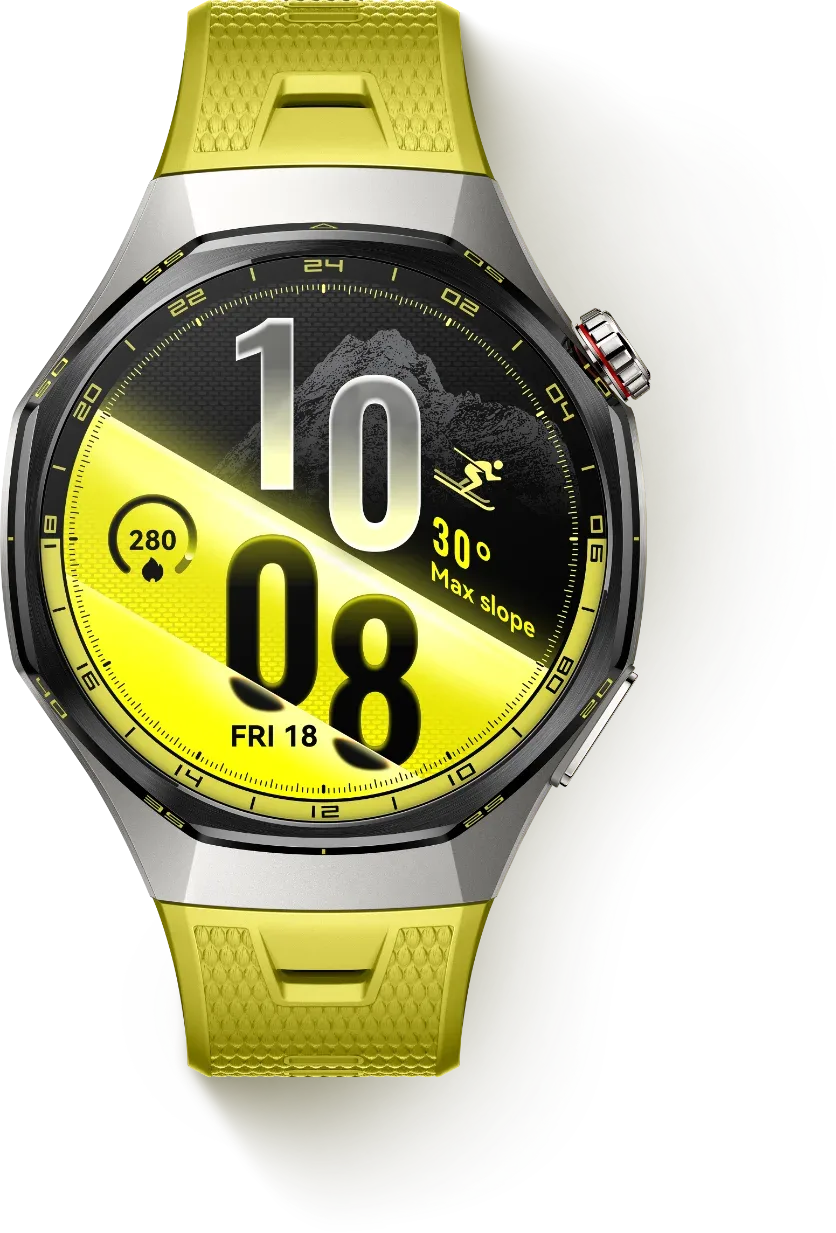 HUAWEI WATCH GT 7 Pro в жёлтом корпусе с циферблатом лыжного режима