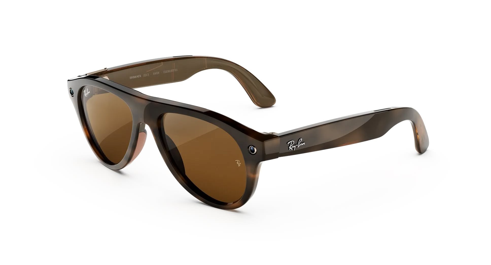 Очки Ray-Ban Meta Aviator Gen 3 в цвете Havana крупным планом с открытыми дужками