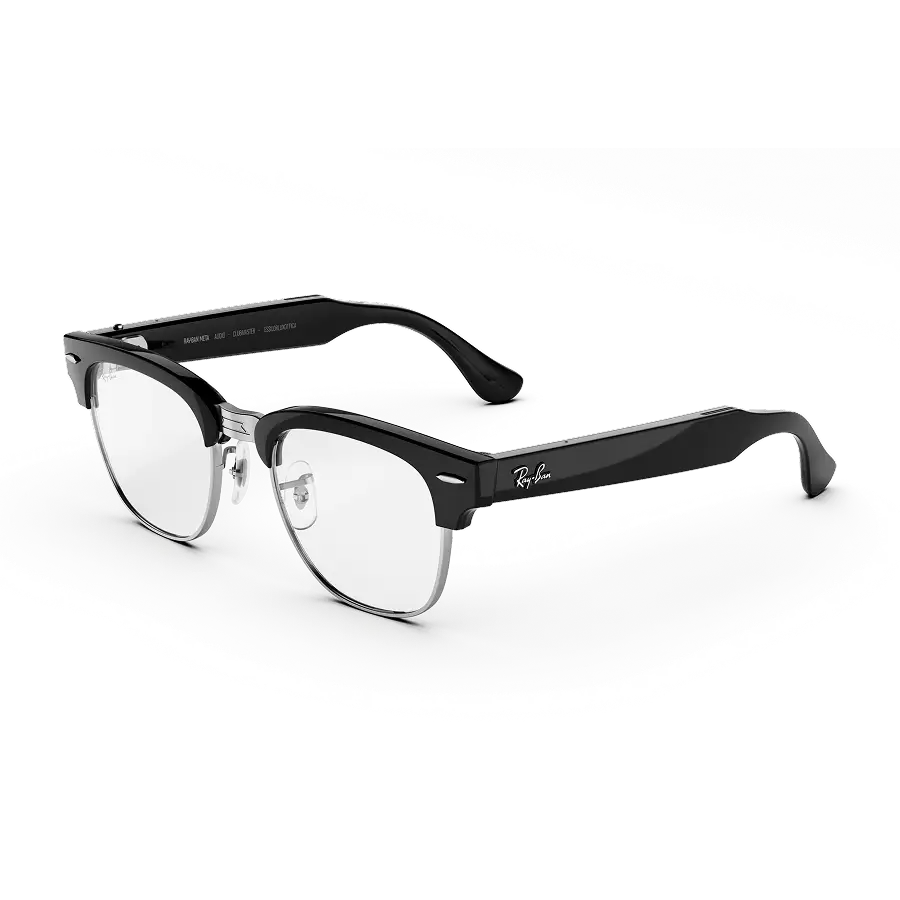 Умные очки Ray-Ban Meta Clubmaster в глянцевой чёрной оправе с прозрачными линзами