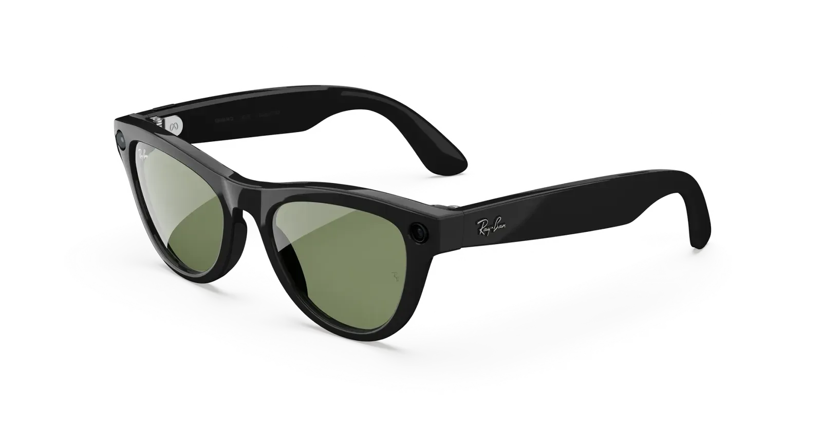 Умные очки Ray-Ban Meta Gen 2 Skyler RW4014 в блестящей черной оправе с зелеными линзами, вид сбоку Умные очки Ray-Ban Meta Gen 2 Skyler RW4014 в блестящей черной оправе с зелеными линзами, вид сбоку