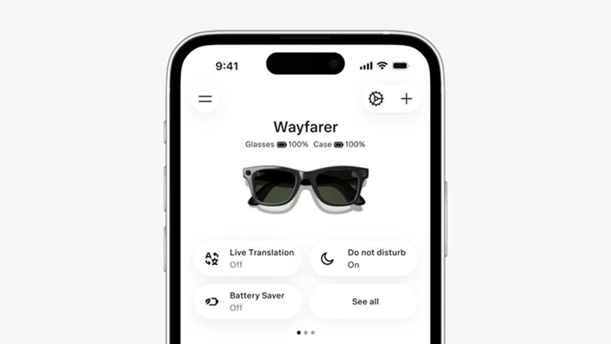 Экран приложения Meta AI с настройками умных очков Ray-Ban Meta Wayfarer Gen 3
