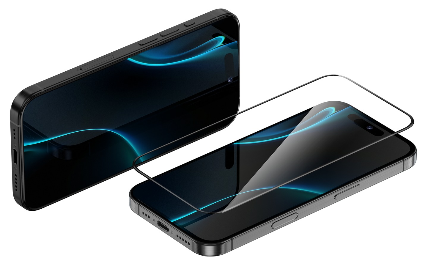 Защитное стекло Benks Omni Warrior HD рядом с iPhone с синим волновым фоном на экране